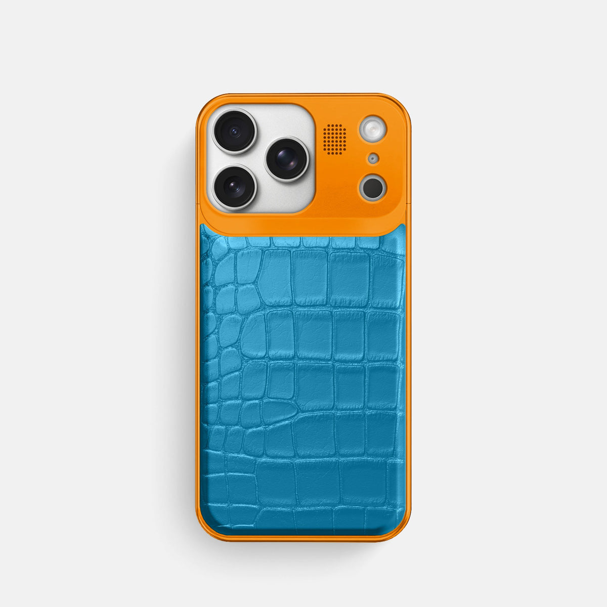 Metal Case For iPhone 18 Pro In Alligator -1 | Curaçao-Blue-Orange