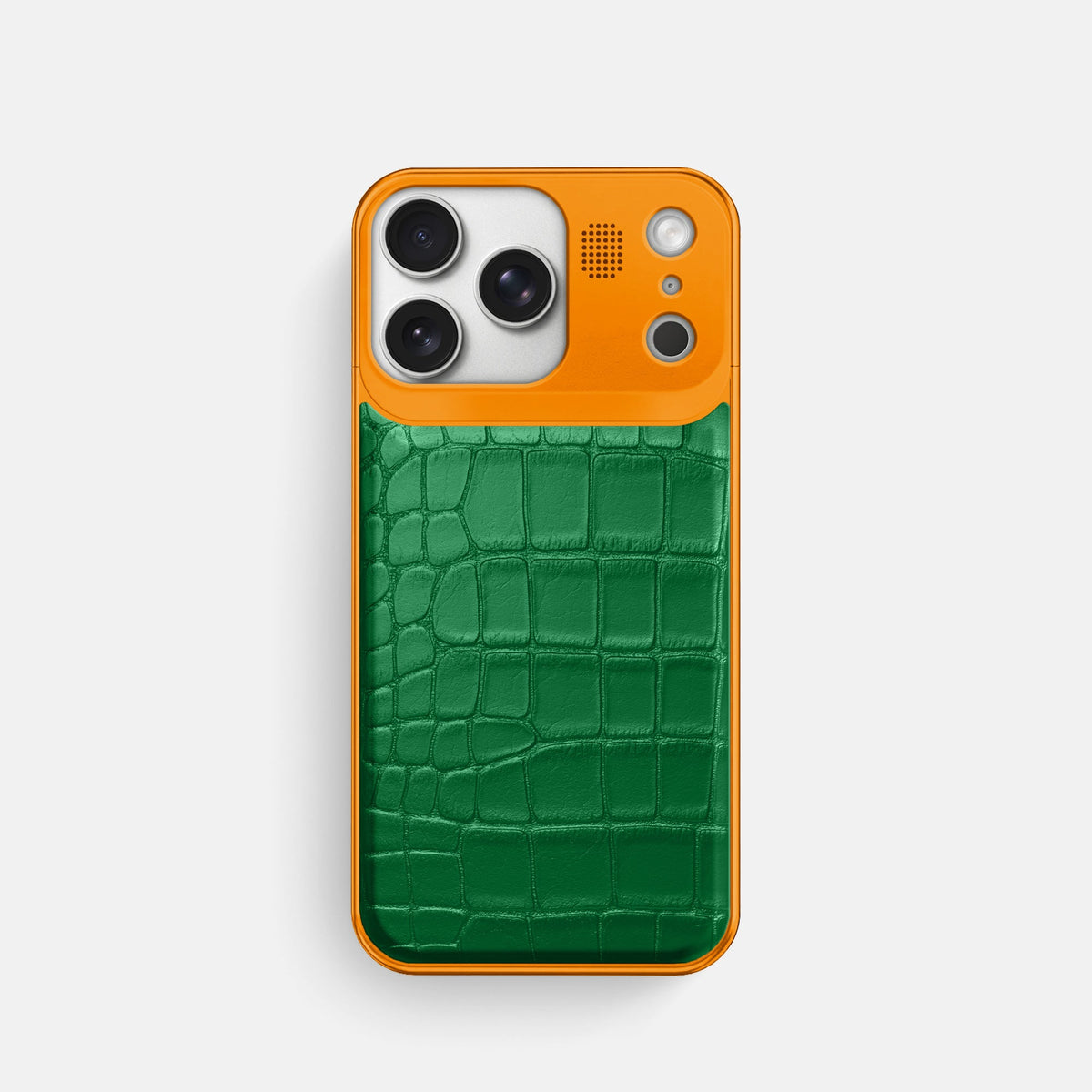 Metal Case For iPhone 18 Pro In Alligator -1 | Forest-Green-Orange