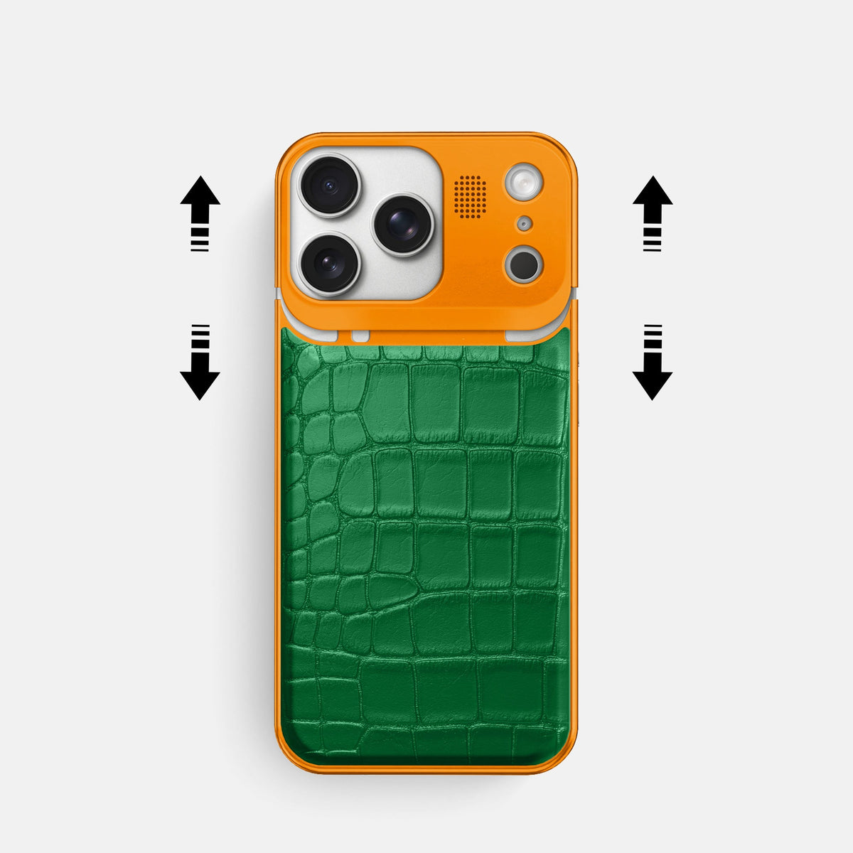 Metal Case For iPhone 18 Pro In Alligator -2 | Forest-Green-Orange