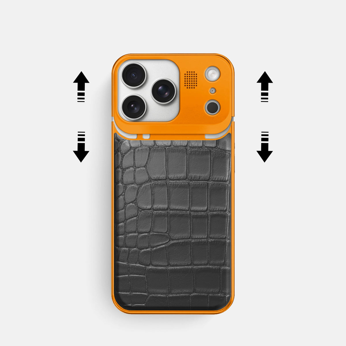 Metal Case For iPhone 18 Pro In Alligator -2 | Grey-Orange