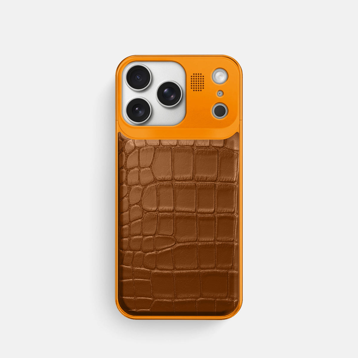 Metal Case For iPhone 18 Pro In Alligator -1 | Honey-Orange