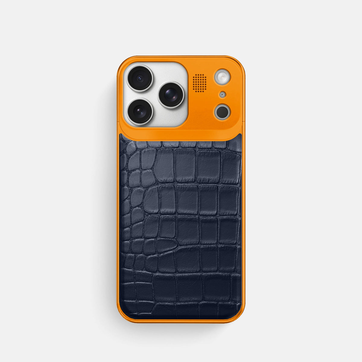 Metal Case For iPhone 18 Pro In Alligator -1 | Navy-Blue-Orange
