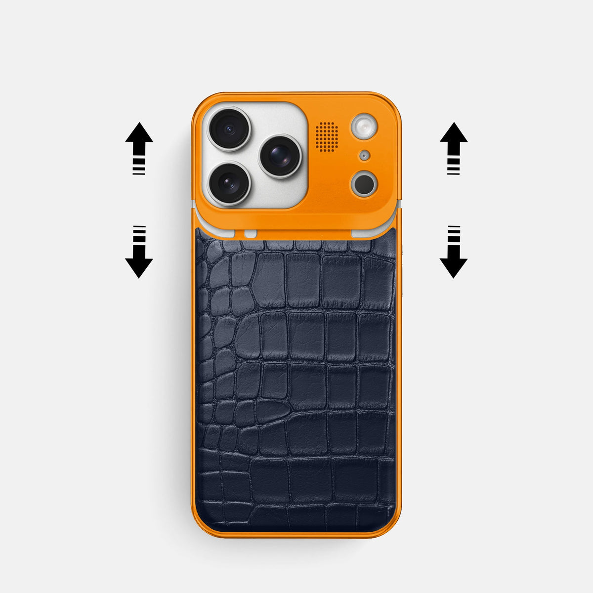Metal Case For iPhone 18 Pro In Alligator -2 | Navy-Blue-Orange