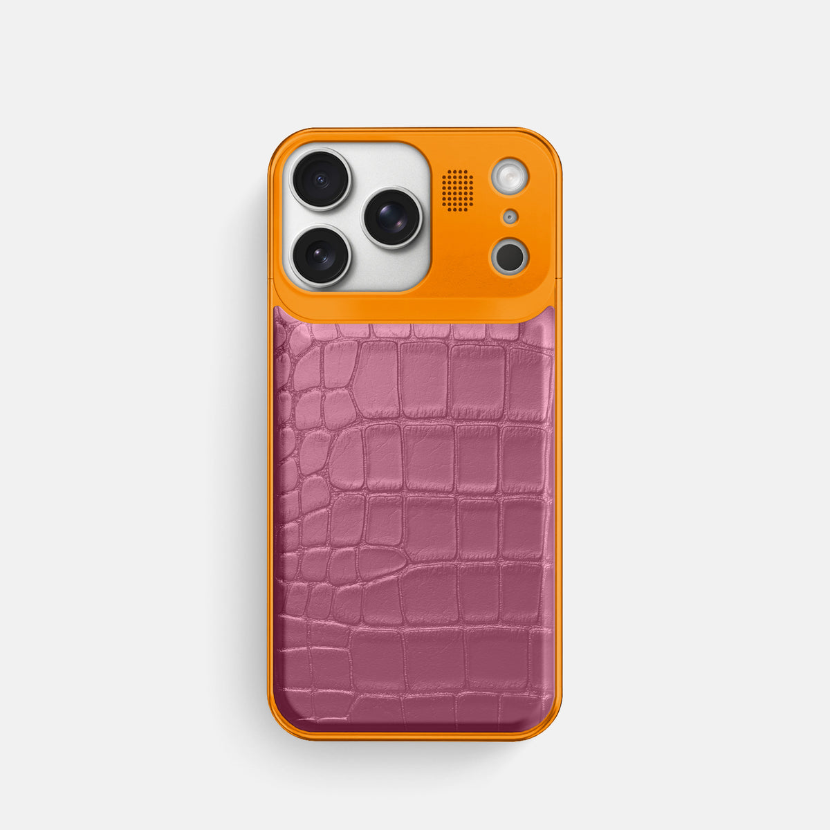 Pink-Lagoon iPhone 17 Pro Metal Case In Alligator with Orange Metal -1 | Pink-Lagoon-Orange