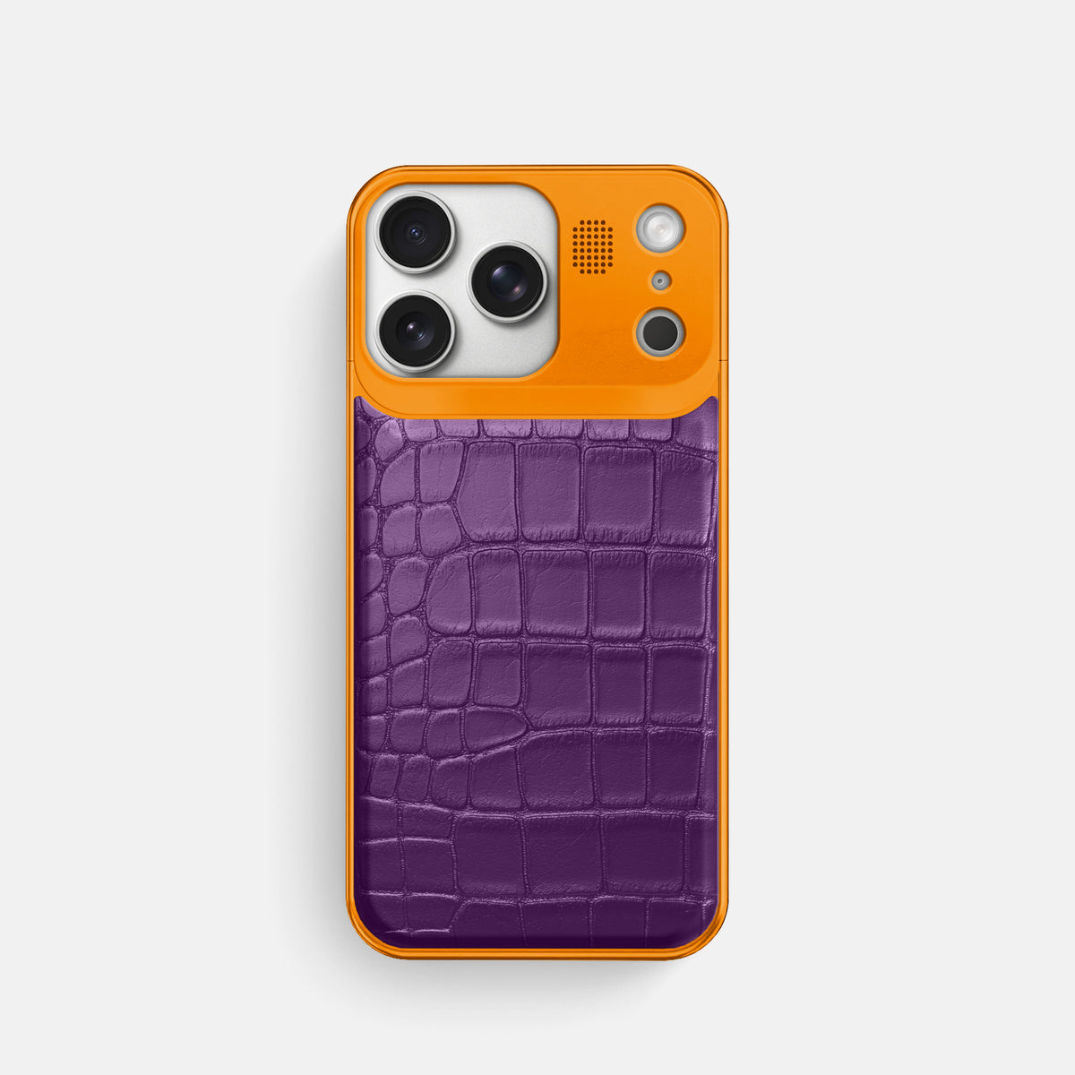 Purple iPhone 17 Pro Metal Case In Alligator with Orange Metal -1 | Purple-Orange