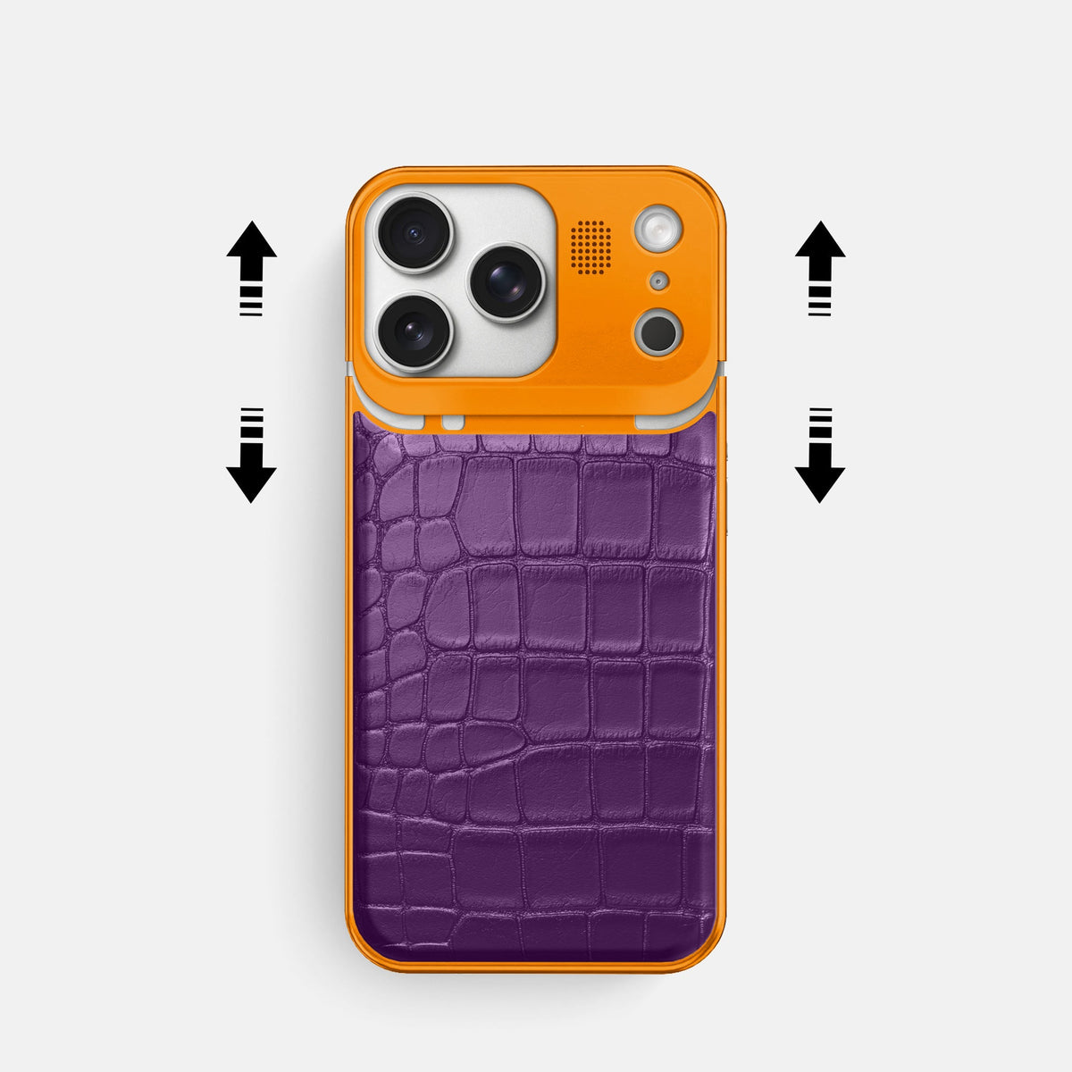 Metal Case For iPhone 18 Pro In Alligator -2 | Purple-Orange