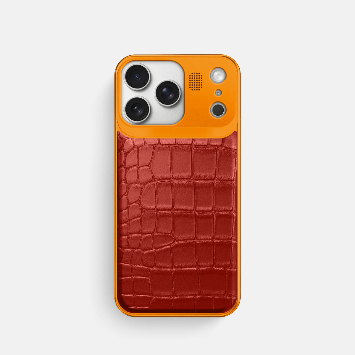 Red iPhone 17 Pro Metal Case In Alligator with Orange Metal -1 | Red-Orange