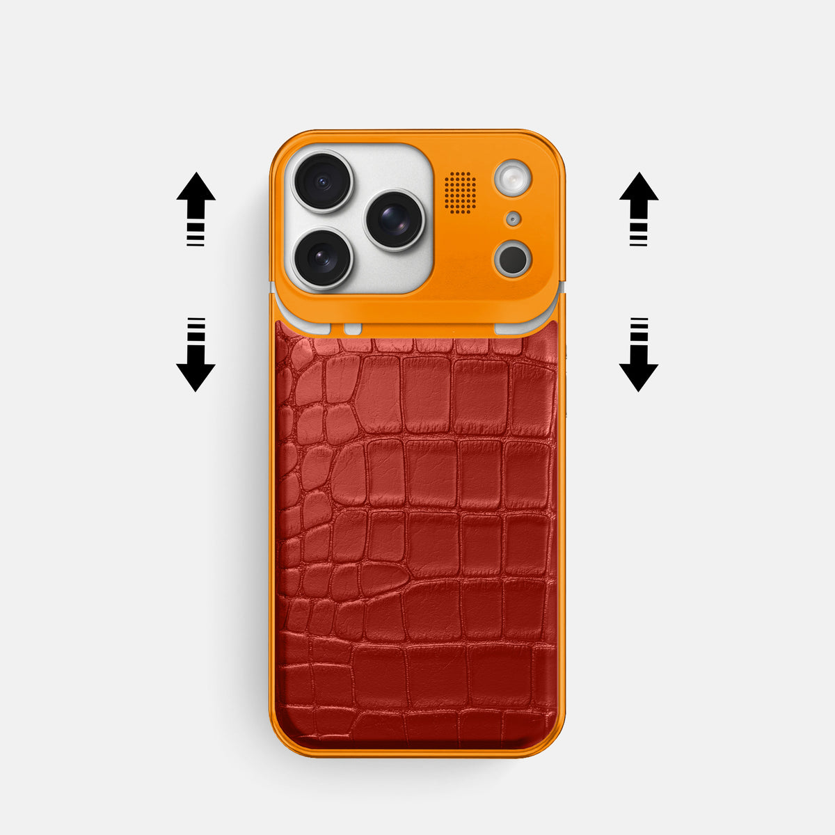 Red iPhone 17 Pro Metal Case In Alligator with Orange Metal -2 | Red-Orange