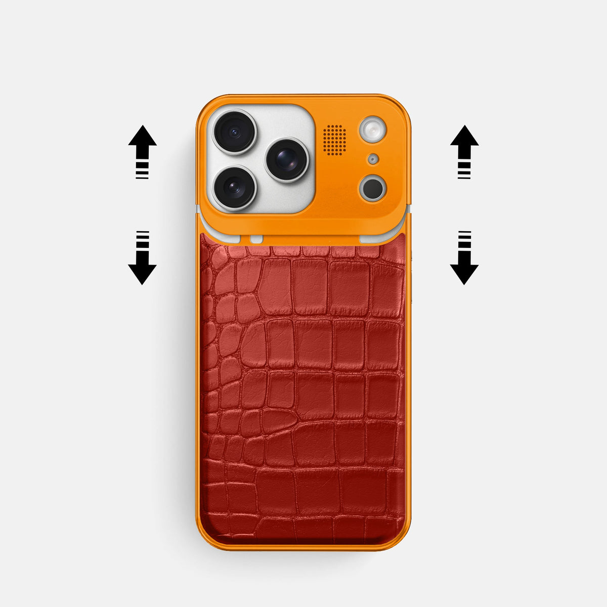 Metal Case For iPhone 18 Pro In Alligator -2 | Red-Orange