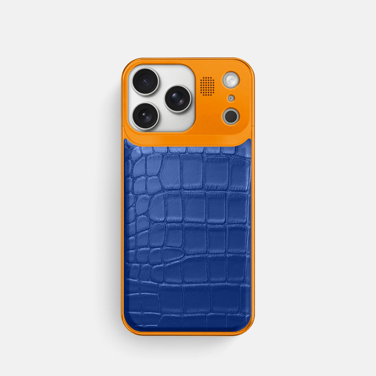 Metal Case For iPhone 18 Pro In Alligator -1 | Royal-Blue-Orange