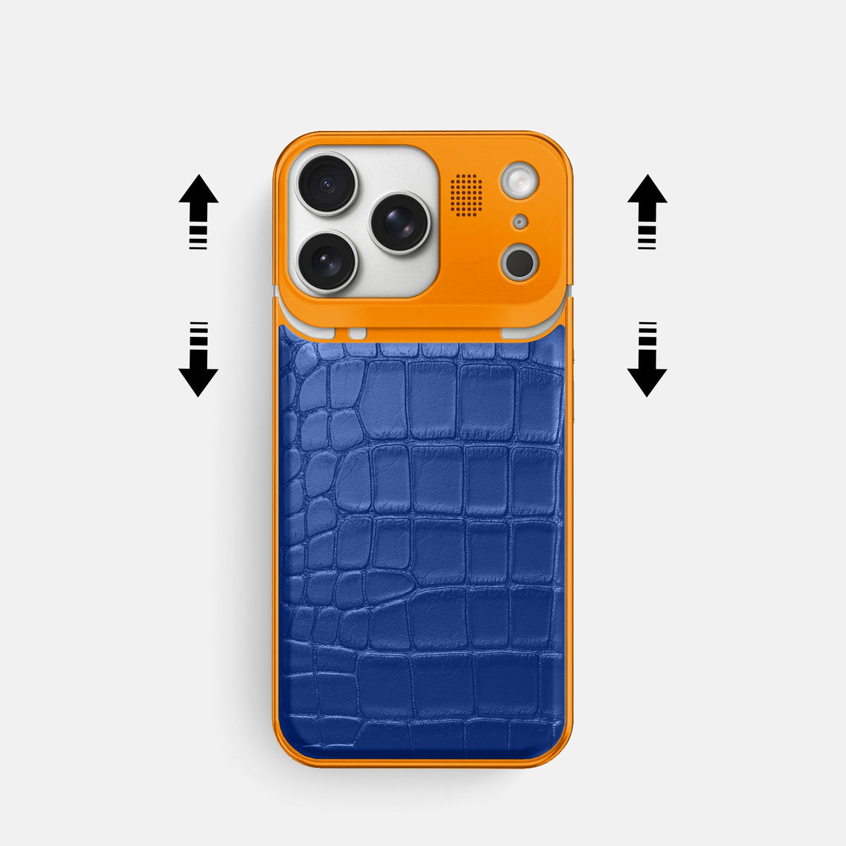 Metal Case For iPhone 18 Pro In Alligator -2 | Royal-Blue-Orange