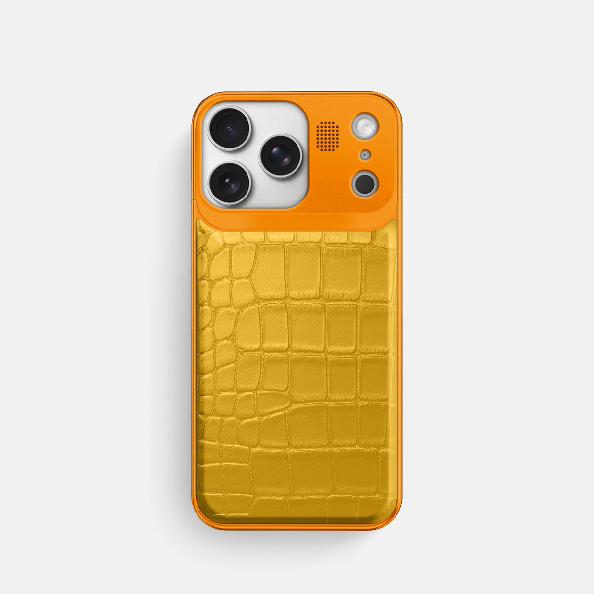 Metal Case For iPhone 18 Pro In Alligator -1 | Yellow-Orange