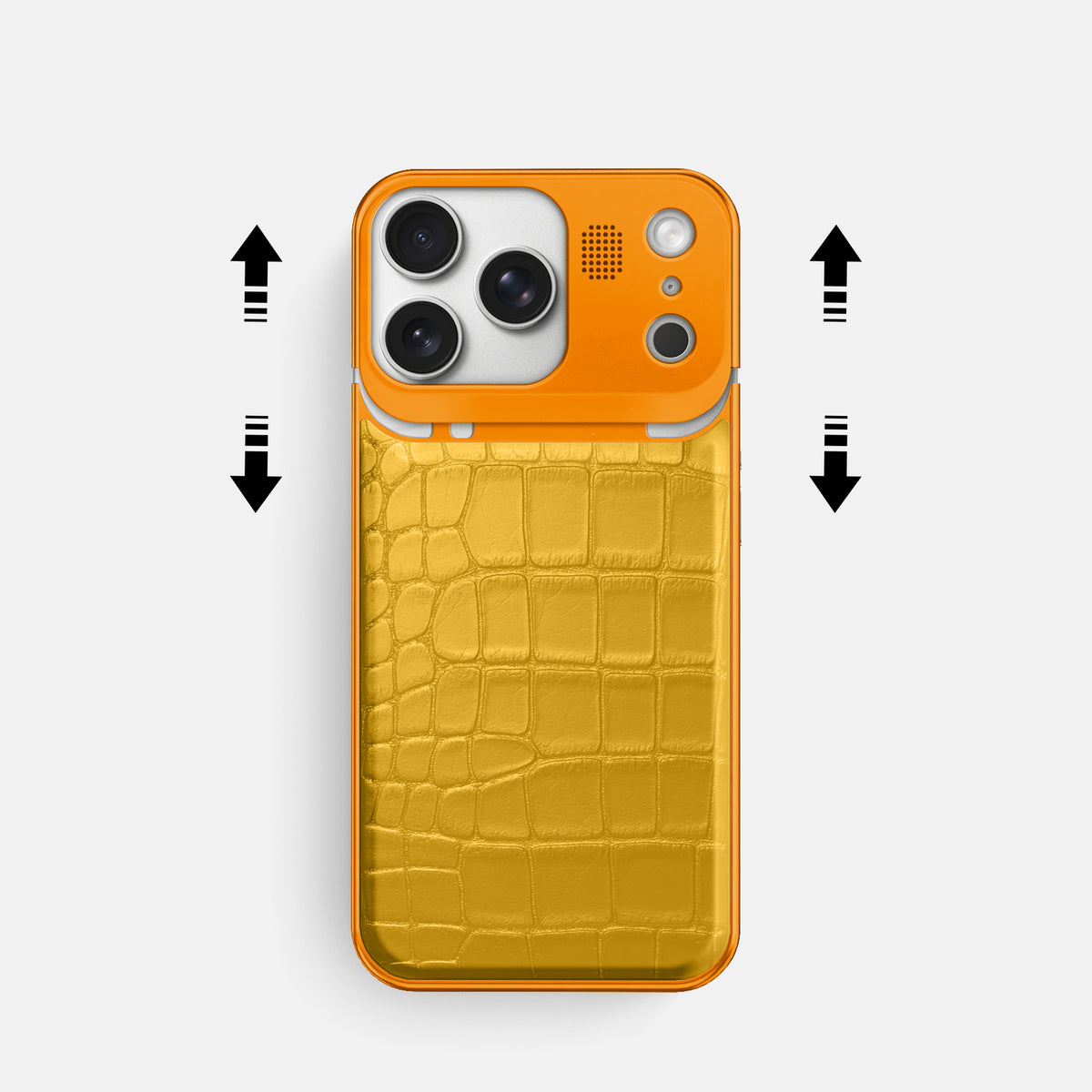 Yellow iPhone 17 Pro Metal Case In Alligator with Orange Metal -2 | Yellow-Orange