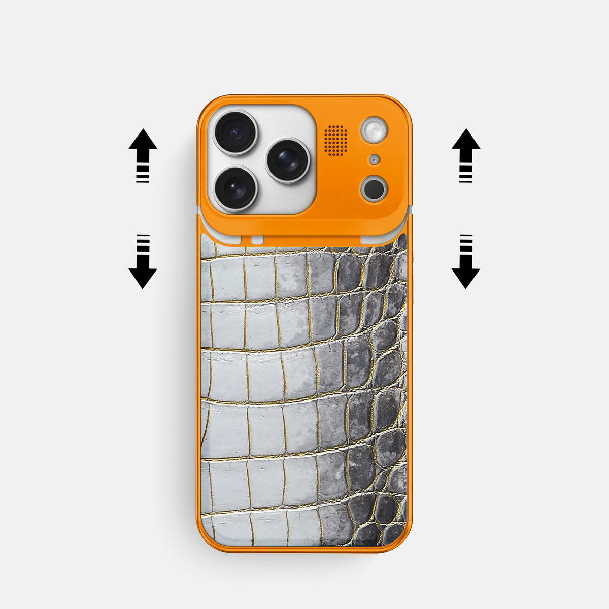 Gold iPhone 17 Pro Metal Case Himalayan Crocodile with Orange Metal -2 | Gold-Orange