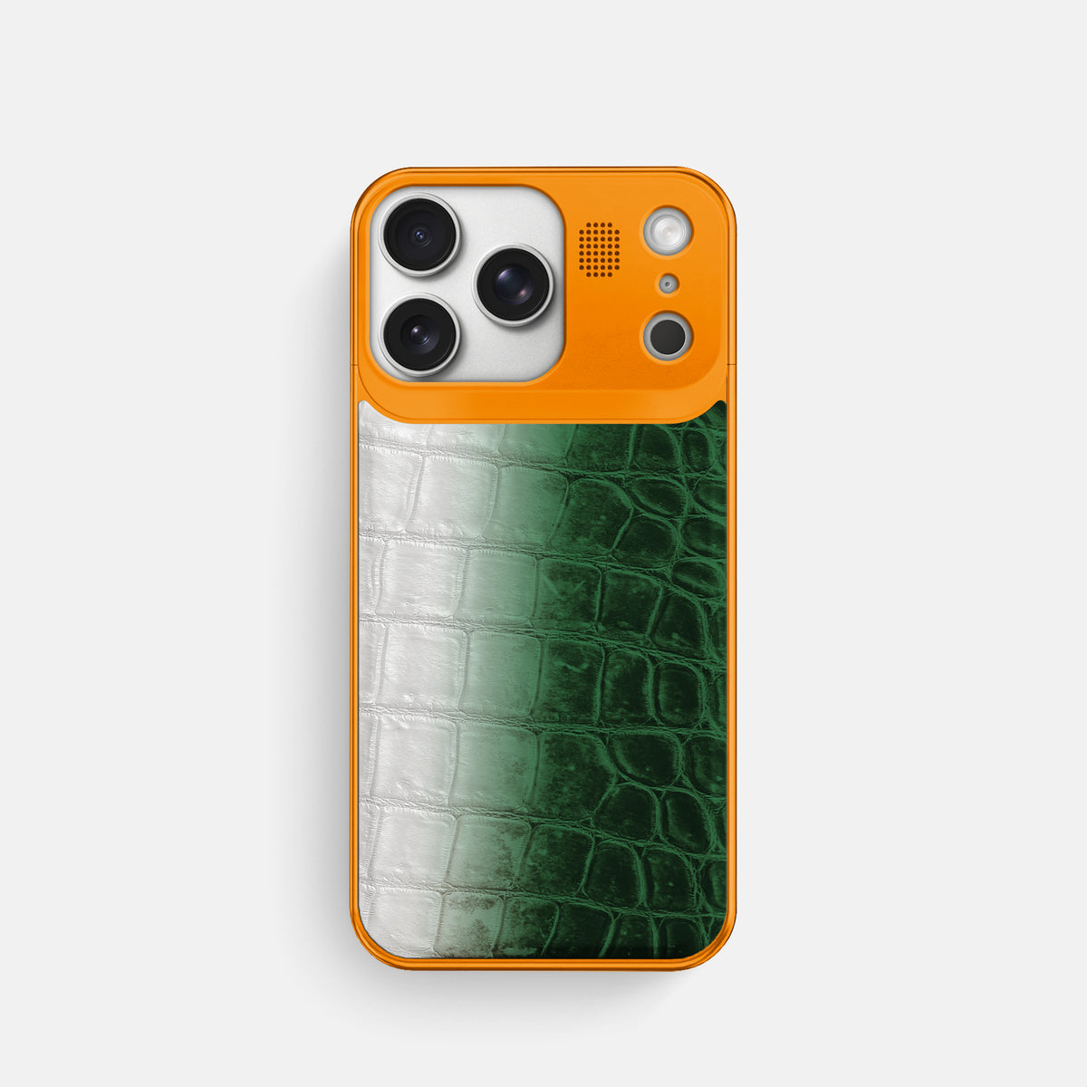 Green iPhone 17 Pro Metal Case Himalayan Crocodile with Orange Metal -1 | Green-Orange