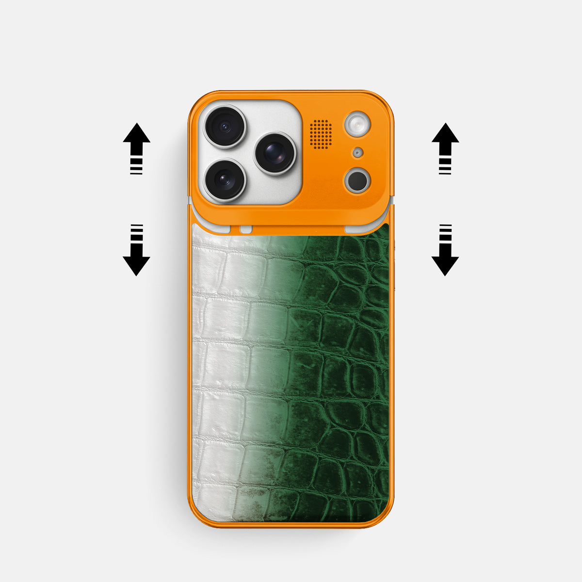 Green iPhone 17 Pro Metal Case Himalayan Crocodile with Orange Metal -2 | Green-Orange
