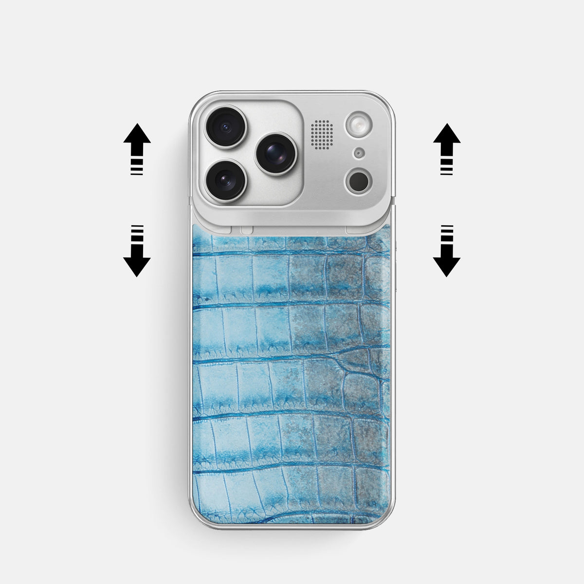 Ice Blue iPhone 17 Pro Metal Case Himalayan Crocodile with Steel Metal -2 | Ice-Blue-Steel