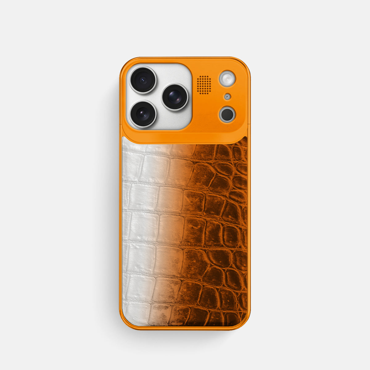 Orange iPhone 17 Pro Metal Case Himalayan Crocodile with Orange Metal -1 | Orange-Orange