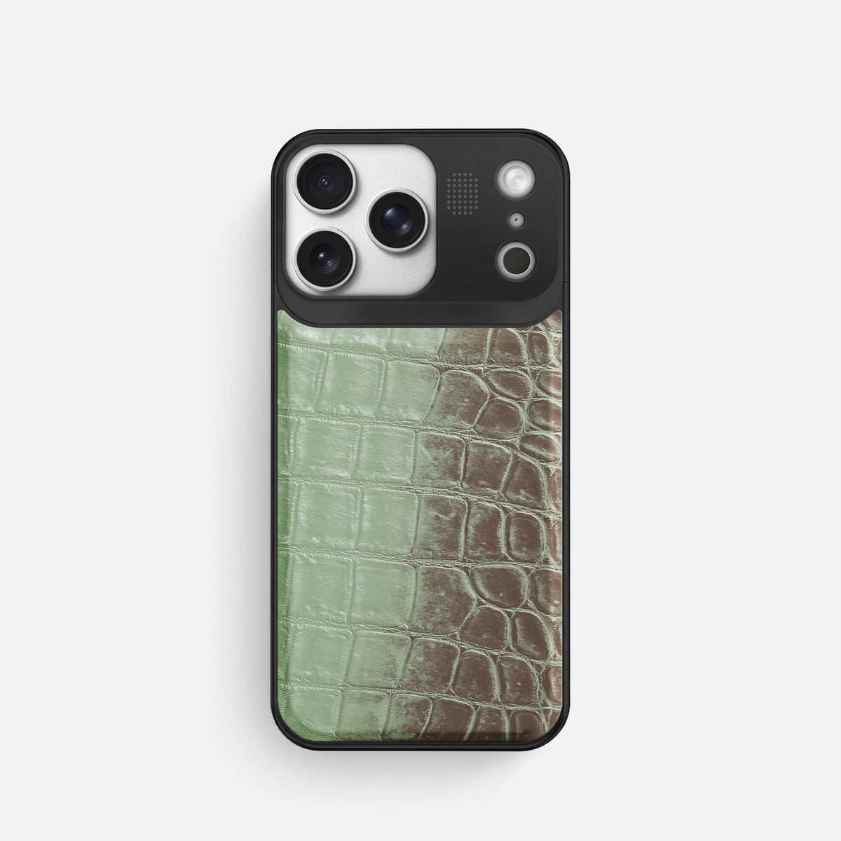 Pistachio iPhone 17 Pro Metal Case Himalayan Crocodile with Black Metal -1 | Pistachio-Black