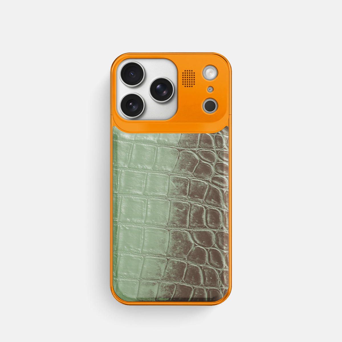 Pistachio iPhone 17 Pro Metal Case Himalayan Crocodile with Orange Metal -1 | Pistachio-Orange