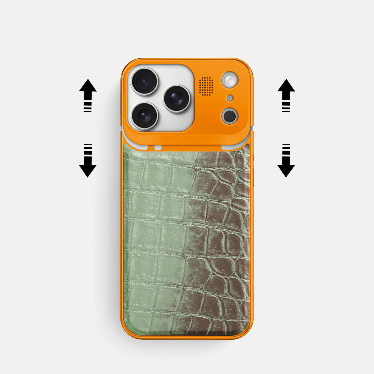Pistachio iPhone 17 Pro Metal Case Himalayan Crocodile with Orange Metal -2 | Pistachio-Orange