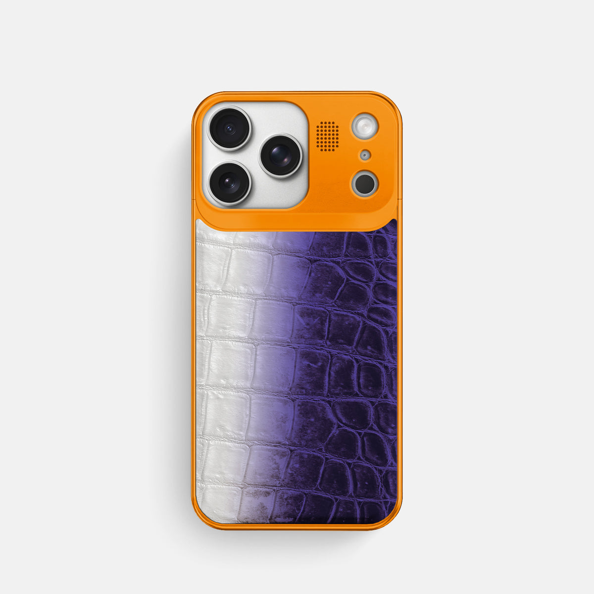 Purple iPhone 17 Pro Metal Case Himalayan Crocodile with Orange Metal -1 | Purple-Orange