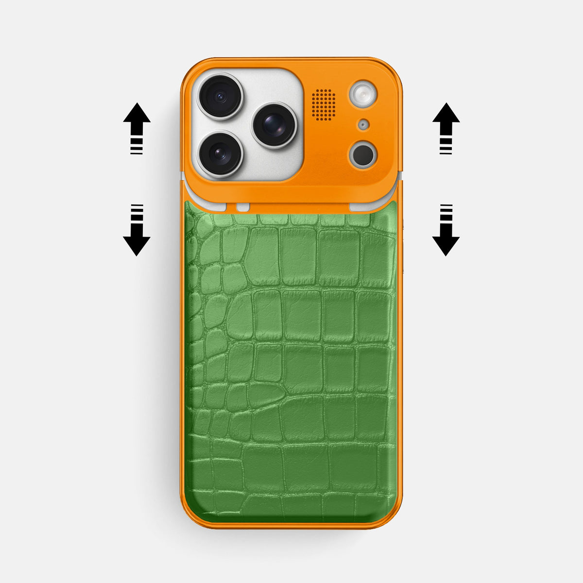 Metal Case For iPhone 18 Pro Max In Alligator -2 | Apple-Green-Orange