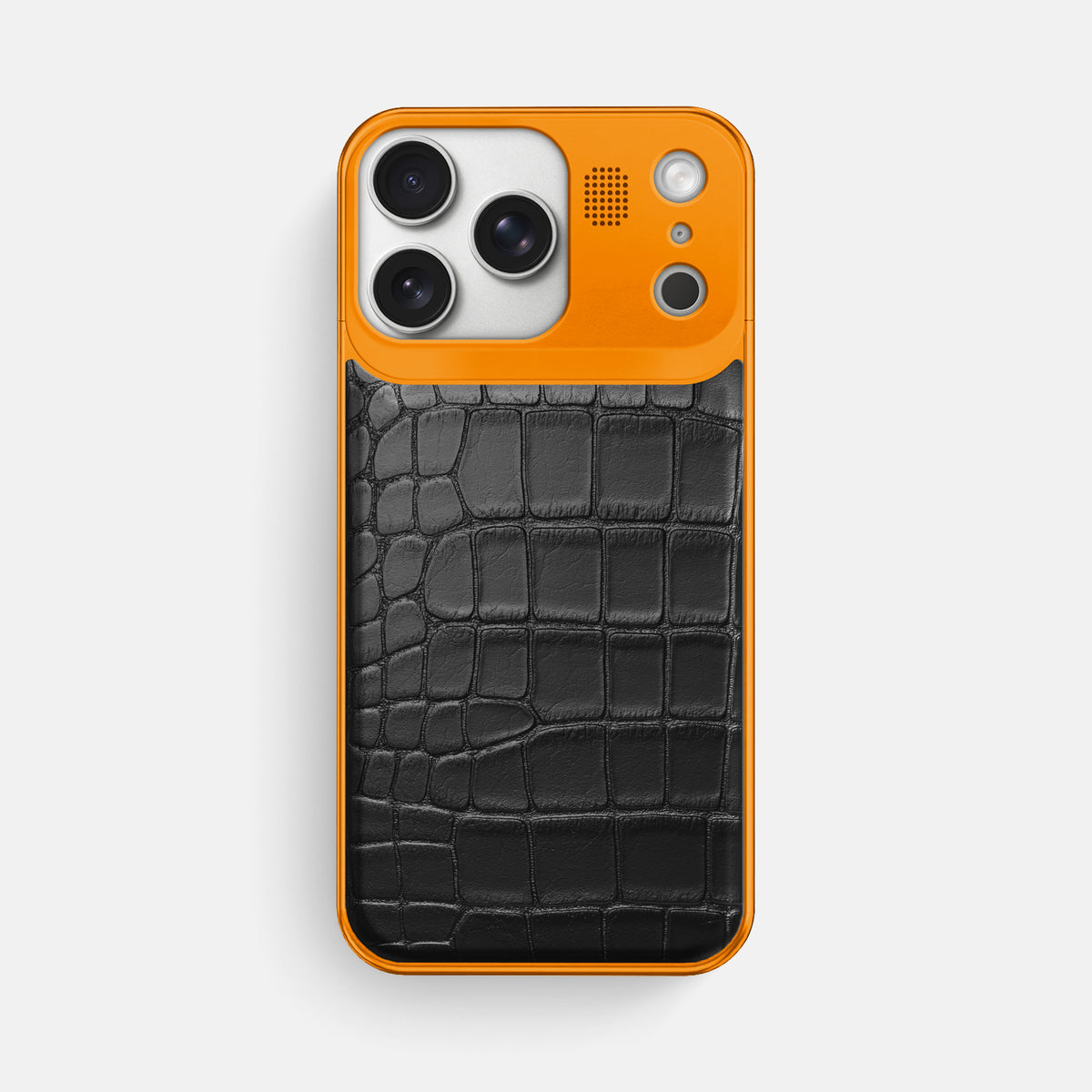 Black iPhone 17 Pro Max Metal Case In Alligator with Orange Metal -1 | Black-Orange