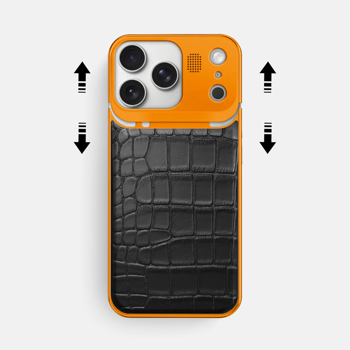Black iPhone 17 Pro Max Metal Case In Alligator with Orange Metal -2 | Black-Orange