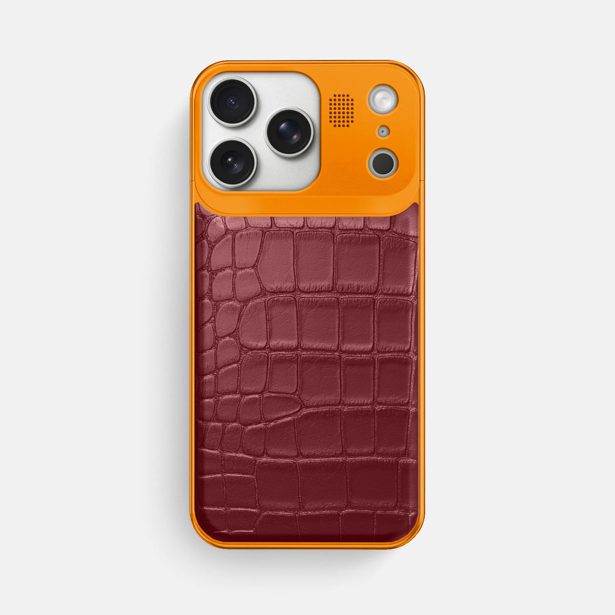 Metal Case For iPhone 18 Pro Max In Alligator -1 | Burgundy-Orange