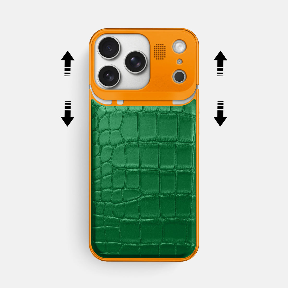 Forest-Green iPhone 17 Pro Max Metal Case In Alligator with Orange Metal -2 | Forest-Green-Orange
