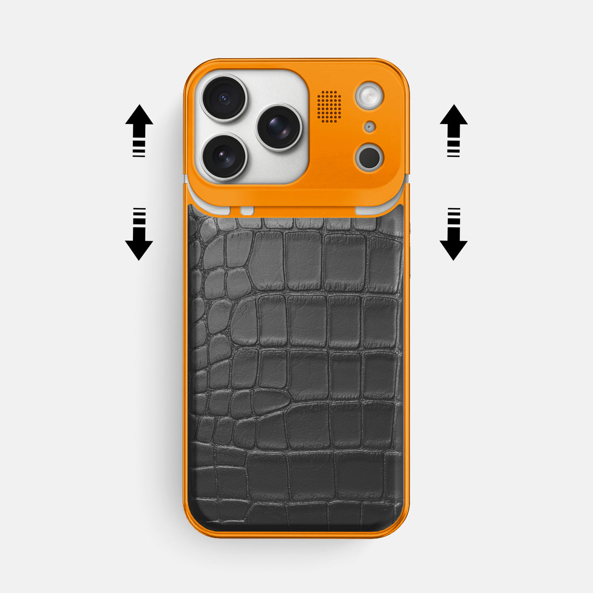 Grey iPhone 17 Pro Max Metal Case In Alligator with Orange Metal -2 | Grey-Orange