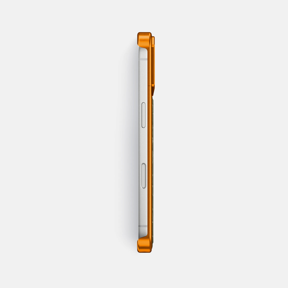 Kaki-Green iPhone 17 Pro Max Metal Case In Alligator with Orange Metal -3 | Kaki-Green-Orange