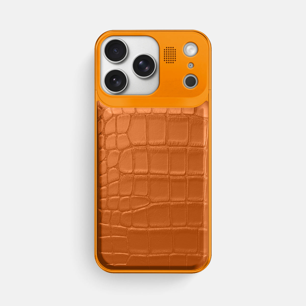 Orange iPhone 17 Pro Max Metal Case In Alligator with Orange Metal -1 | Orange-Orange