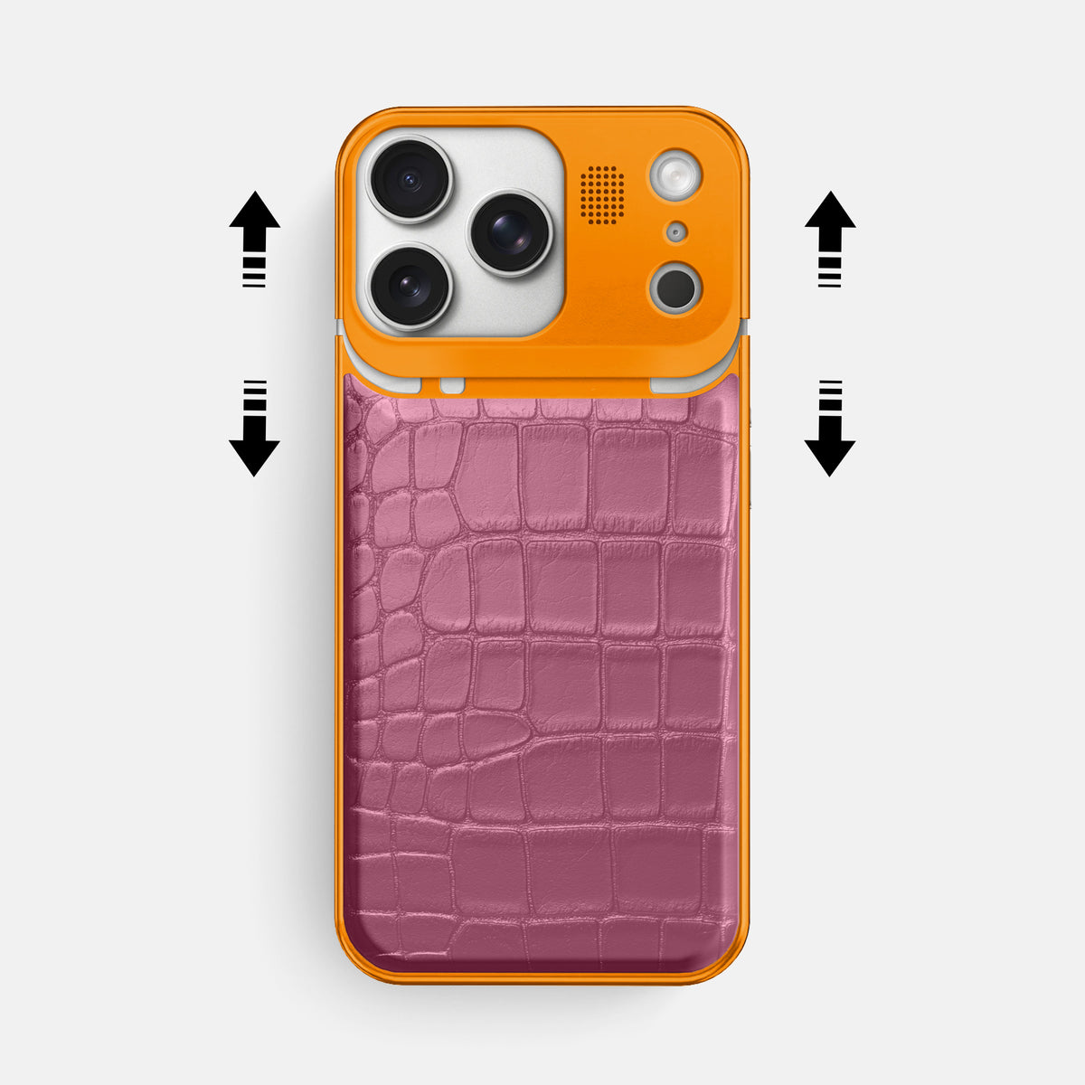 Pink-Lagoon iPhone 17 Pro Max Metal Case In Alligator with Orange Metal -2 | Pink-Lagoon-Orange