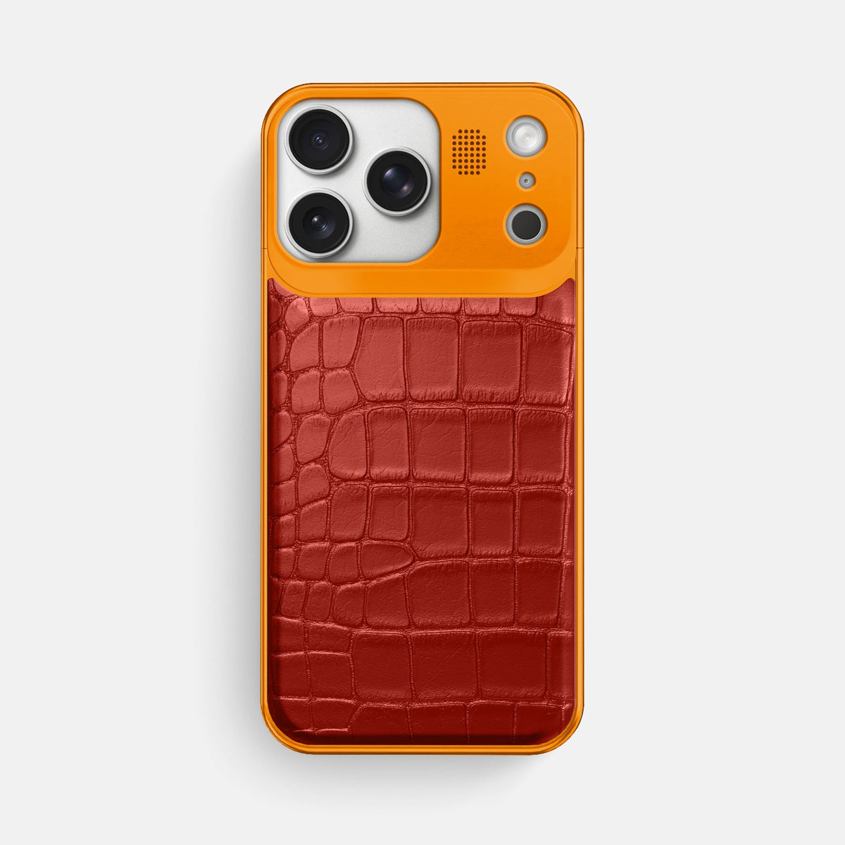 Metal Case For iPhone 18 Pro Max In Alligator -1 | Red-Orange