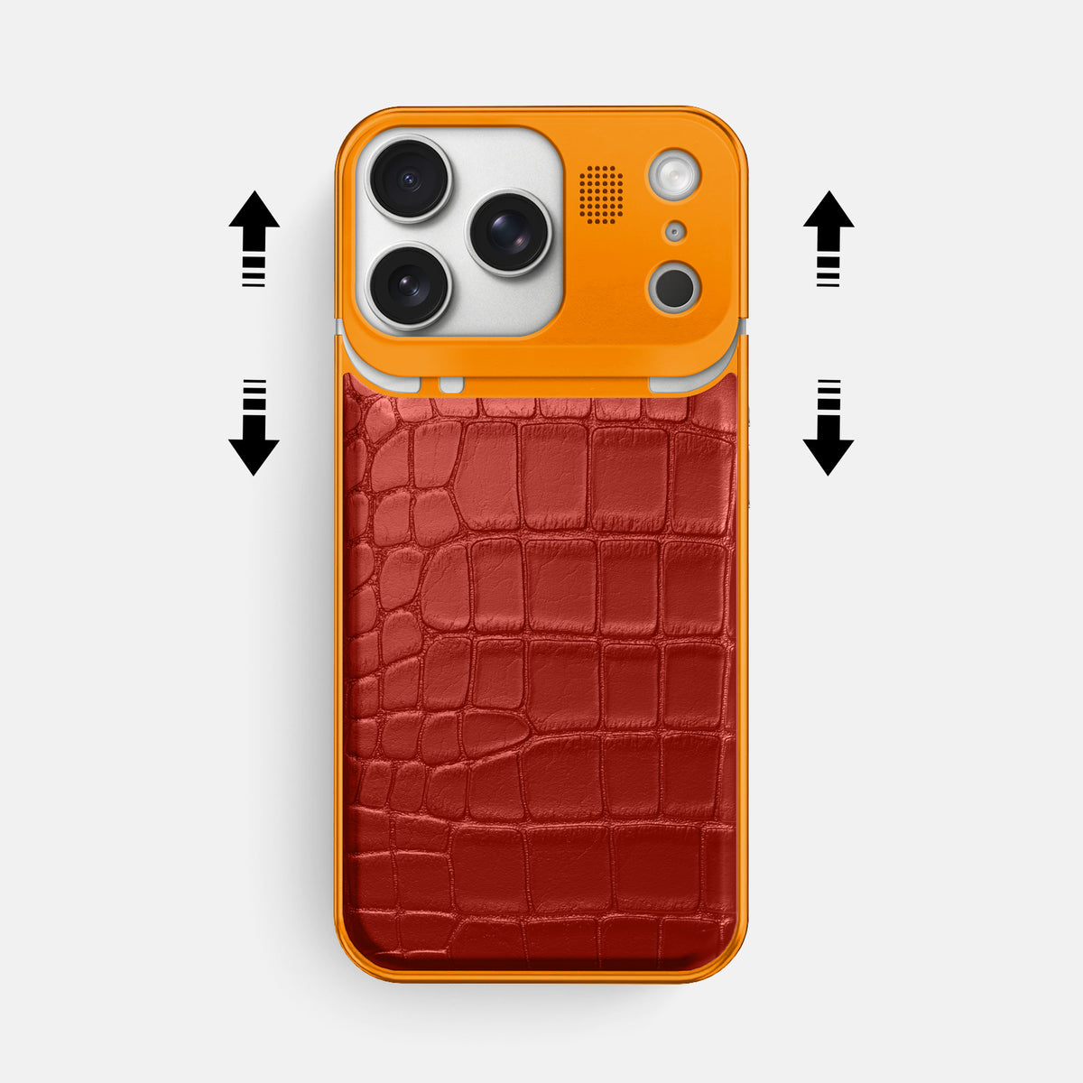 Red iPhone 17 Pro Max Metal Case In Alligator with Orange Metal -2 | Red-Orange