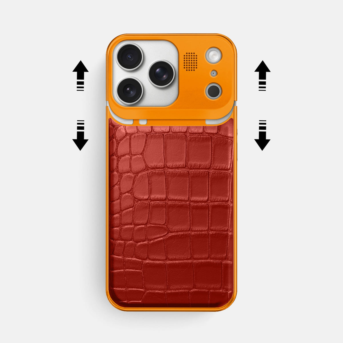 Metal Case For iPhone 18 Pro Max In Alligator -2 | Red-Orange