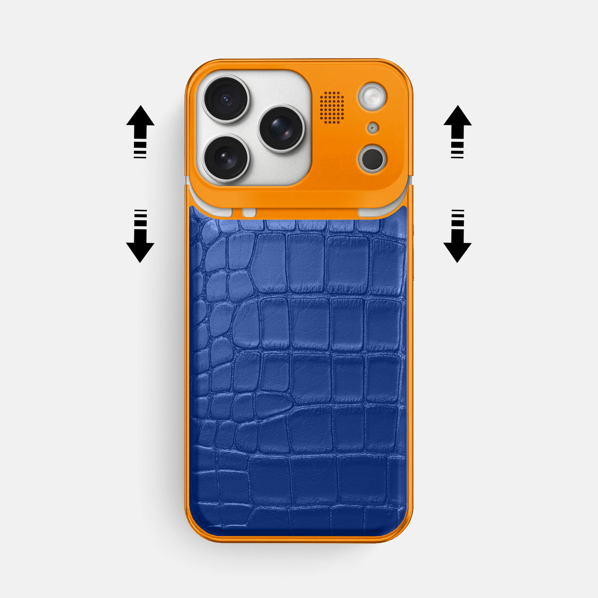 Royal Blue iPhone 17 Pro Max Metal Case In Alligator with Orange Metal -2 | Royal-Blue-Orange