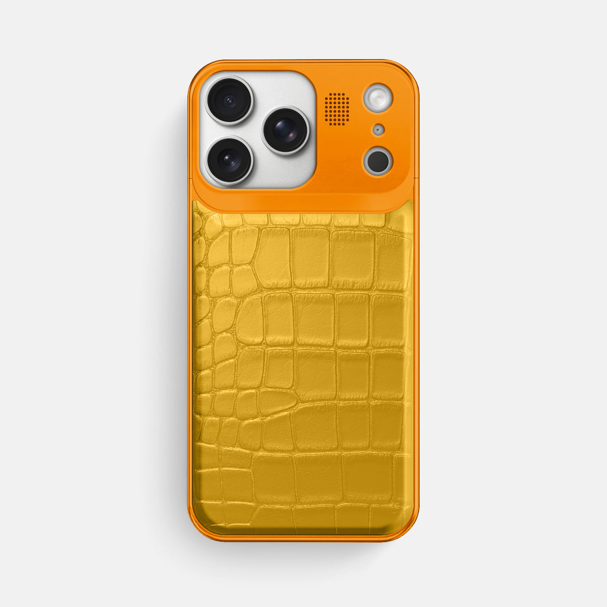 Yellow iPhone 17 Pro Max Metal Case In Alligator with Orange Metal -1 | Yellow-Orange