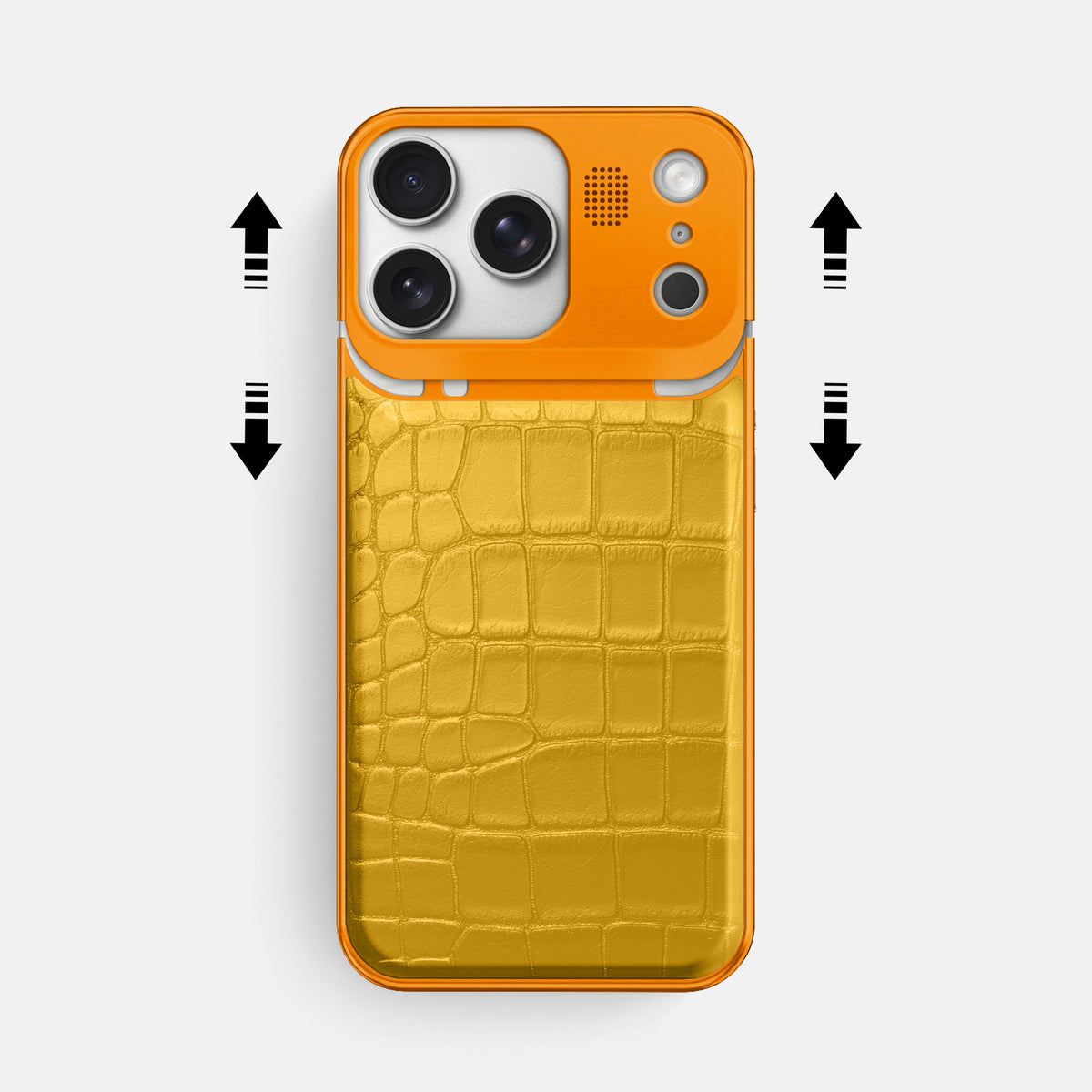 Yellow iPhone 17 Pro Max Metal Case In Alligator with Orange Metal -2 | Yellow-Orange