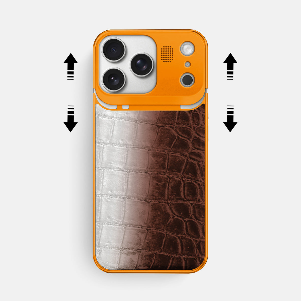 Dark Brown iPhone 17 Pro Max Metal Case Himalayan Crocodile with Orange Metal -2 | Dark-Brown-Orange
