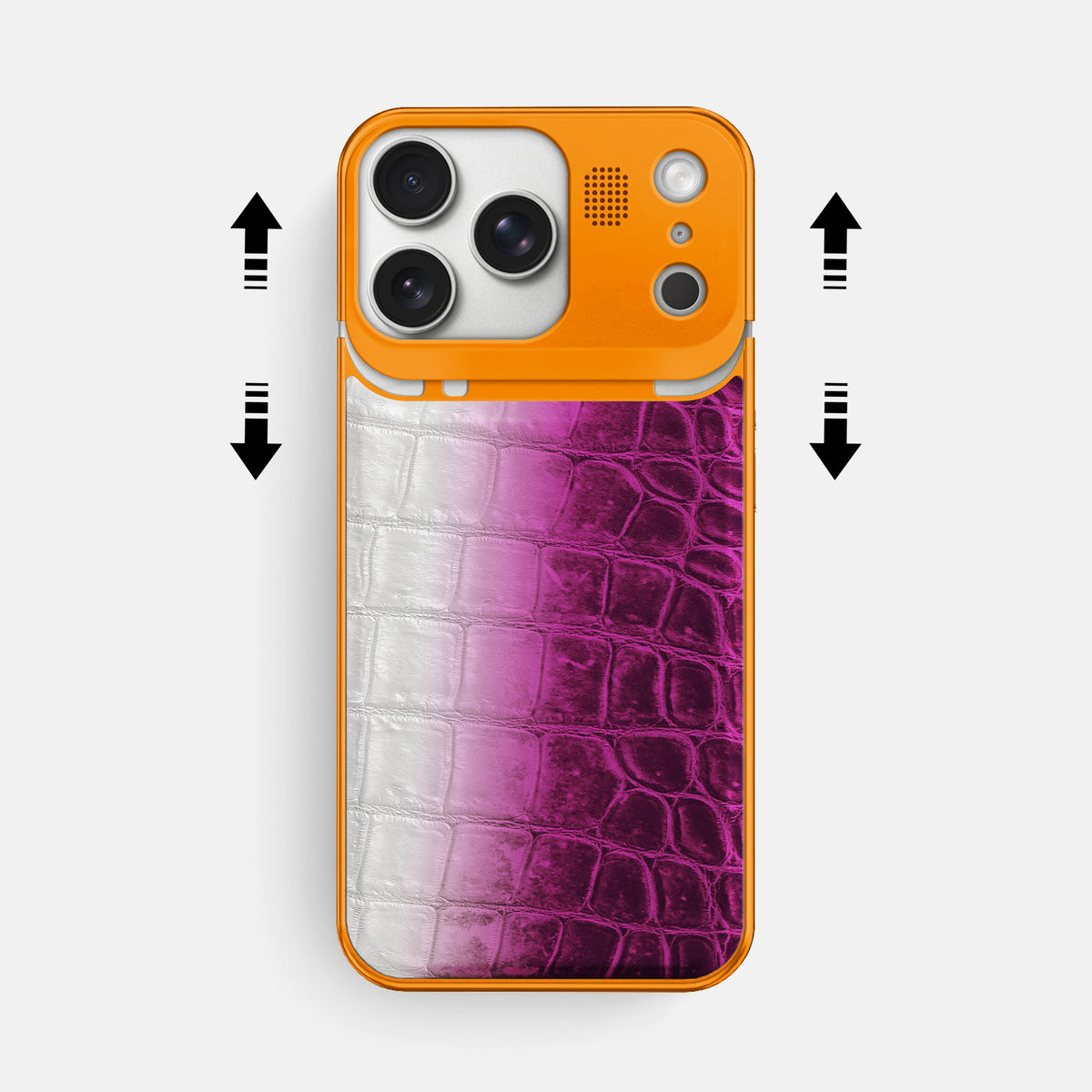 Fuchsia iPhone 17 Pro Max Metal Case Himalayan Crocodile with Orange Metal -2 | Fuchsia-Orange