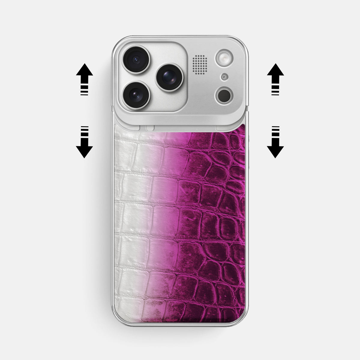 Fuchsia iPhone 17 Pro Max Metal Case Himalayan Crocodile with Steel Metal -2 | Fuchsia-Steel