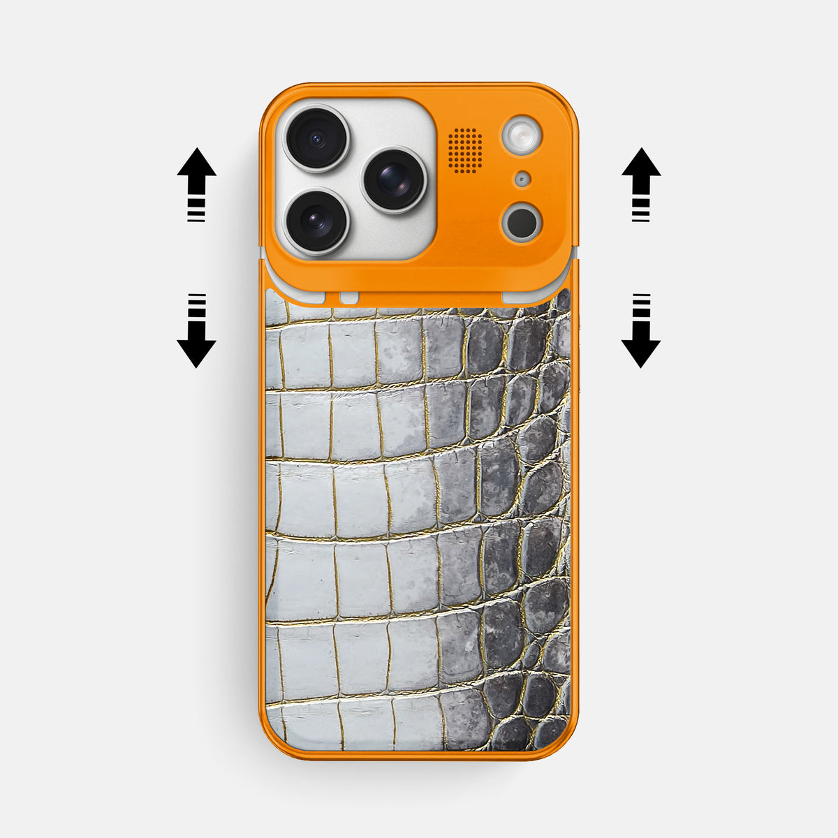 Gold iPhone 17 Pro Max Metal Case Himalayan Crocodile with Orange Metal -2 | Gold-Orange