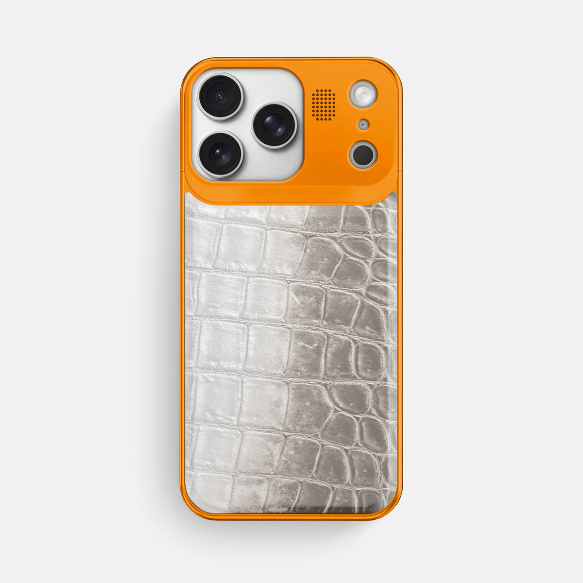 Grey iPhone 17 Pro Max Metal Case Himalayan Crocodile with Orange Metal -1 | Grey-Orange