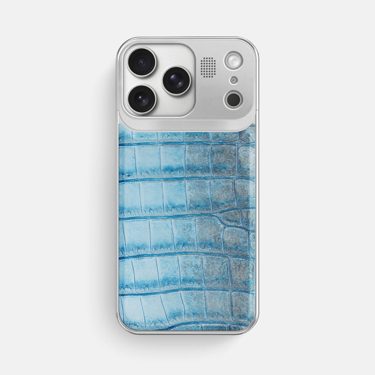 Ice Blue iPhone 17 Pro Max Metal Case Himalayan Crocodile with Steel Metal -1 | Ice-Blue-Steel