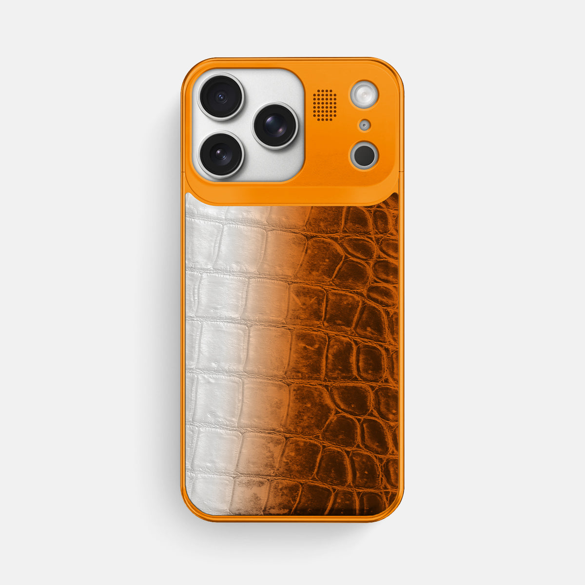 Orange iPhone 17 Pro Max Metal Case Himalayan Crocodile with Orange Metal -1 | Orange-Orange
