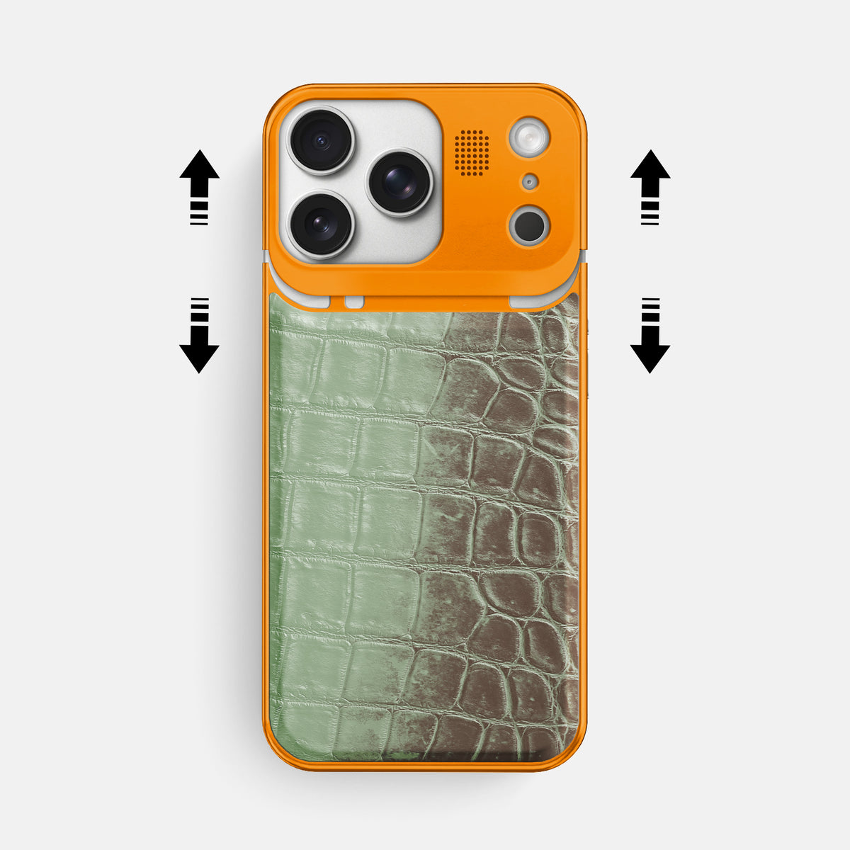 Pistachio iPhone 17 Pro Max Metal Case Himalayan Crocodile with Orange Metal -2 | Pistachio-Orange