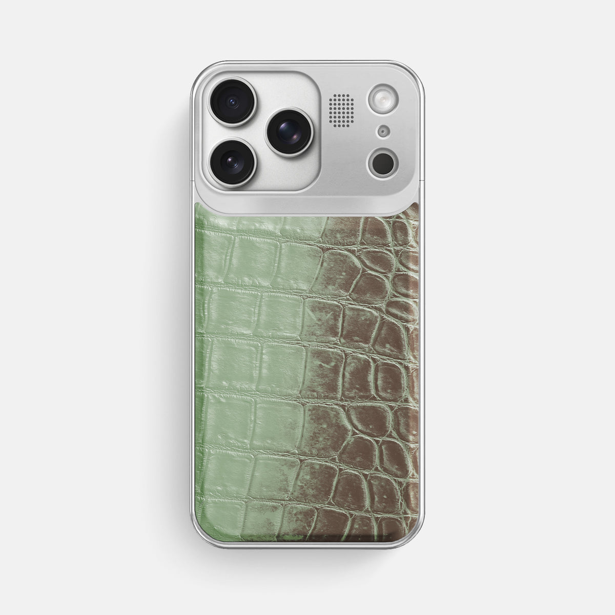 Pistachio iPhone 17 Pro Max Metal Case Himalayan Crocodile with Steel Metal -1 | Pistachio-Steel